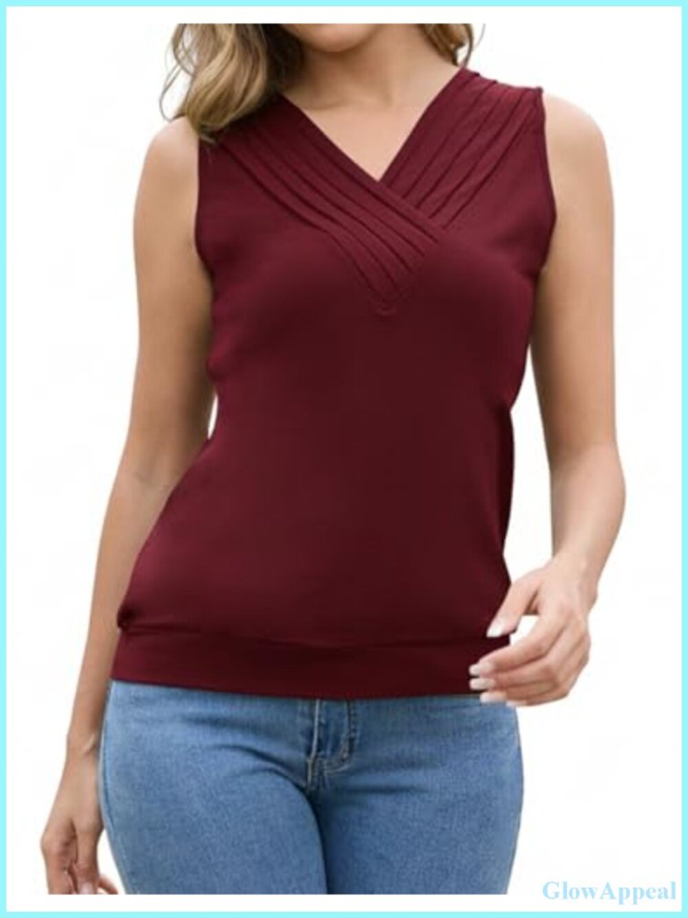 Merino Wool Sleeveless Tank Top V Neck Pleated Moisture Wicking Base Layer for